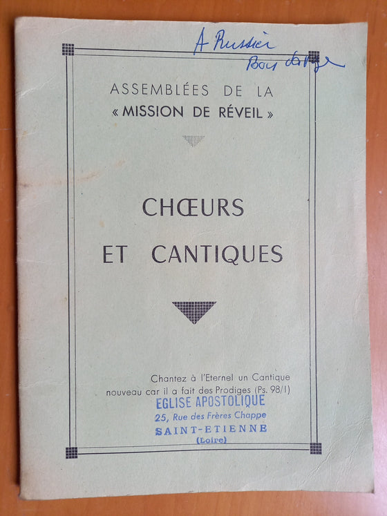 Choeurs et cantiques [ASSEMBLEES DE DIEU]