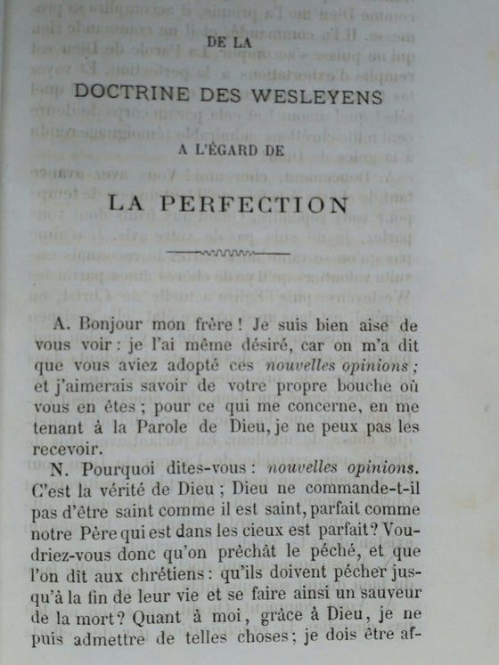 De la doctrine des Wesleyens a l'égard de la Perfection