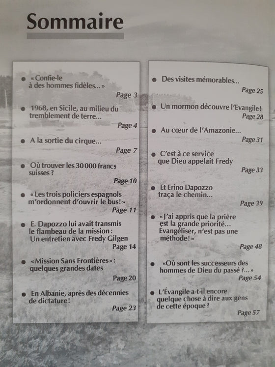 Document Expériences n.137 D’Erino Dapozzo à Fredy gilgen : "Mission Sans Frontières" ...