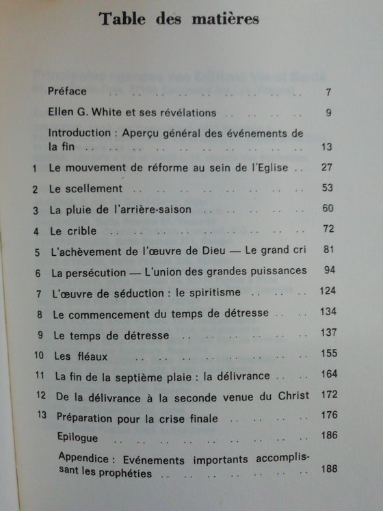 Préparation pour la crise finale