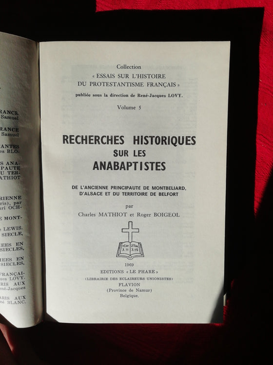 Recherches Historiques sur les Anabaptistes