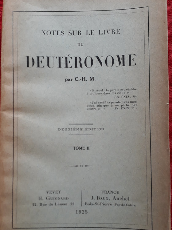 Notes sur le livre du Deutéronome Tome II