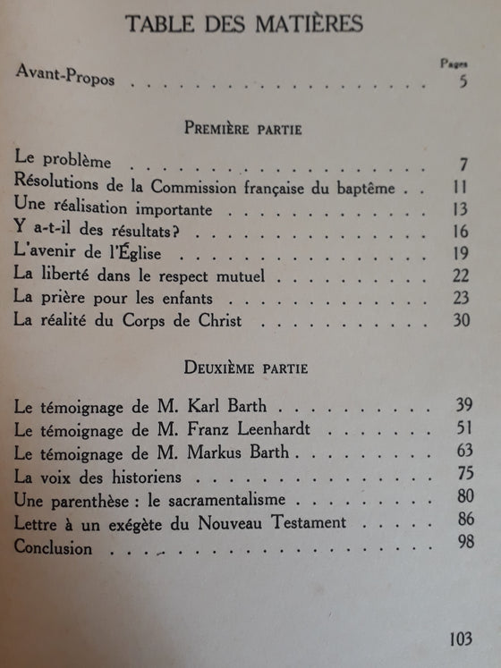 Le Baptême dans l'Eglise réformée