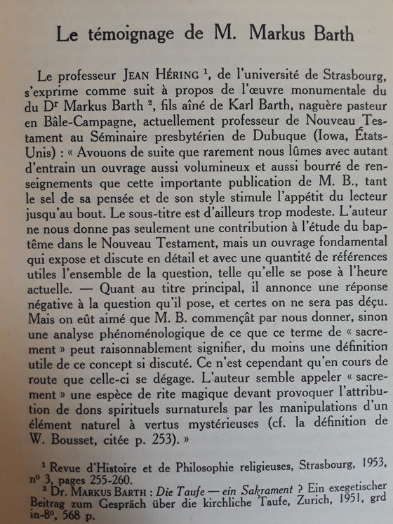 Le Baptême dans l'Eglise réformée