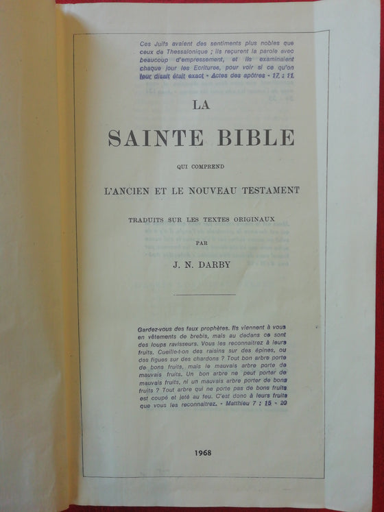 La Sainte Bible Darby 1968