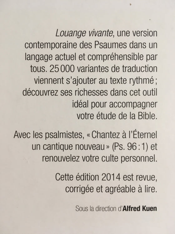 Louange vivante: les Psaumes (version reliée) - ChezCarpus.com