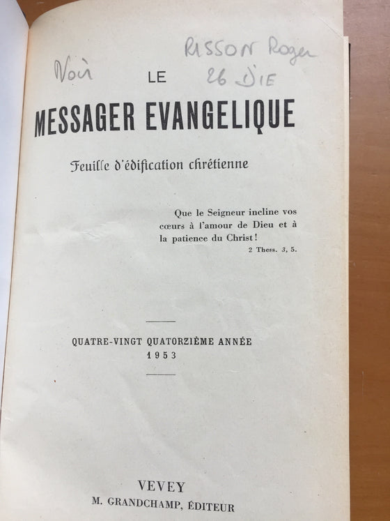 Le Messager évangélique 1953