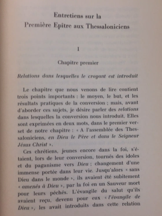 Entretiens sur les Première et Deuxième Epîtres aux Thessaloniciens