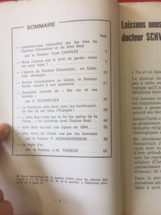 Document Expériences n.38 Albert Schweitzer John Bost...leur vie nous interpelle !