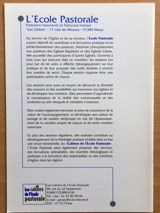 Les cahiers de l’école pastorale - 1er trimestre 2000 vol.35