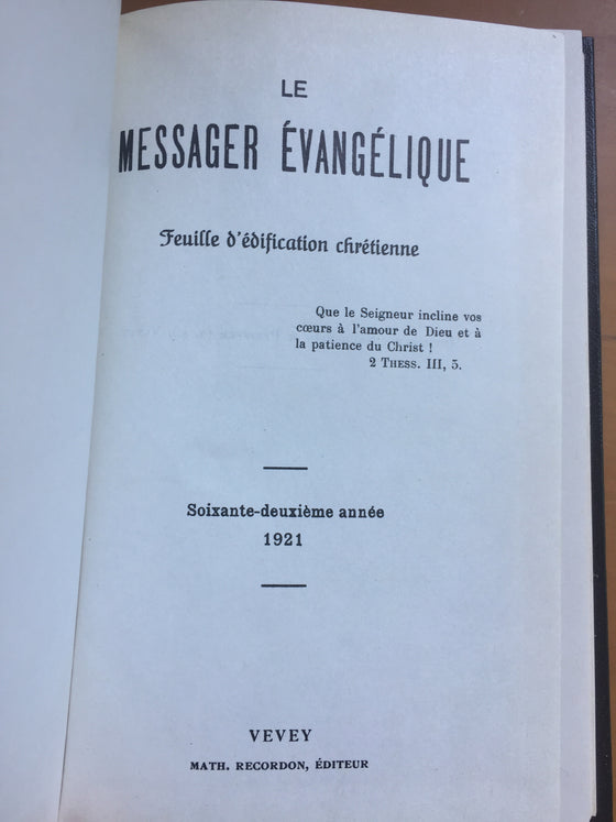 Le messager évangélique 1921
