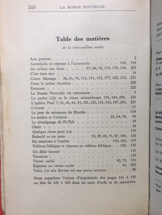 La Bonne Nouvelle annoncée aux enfants 1961