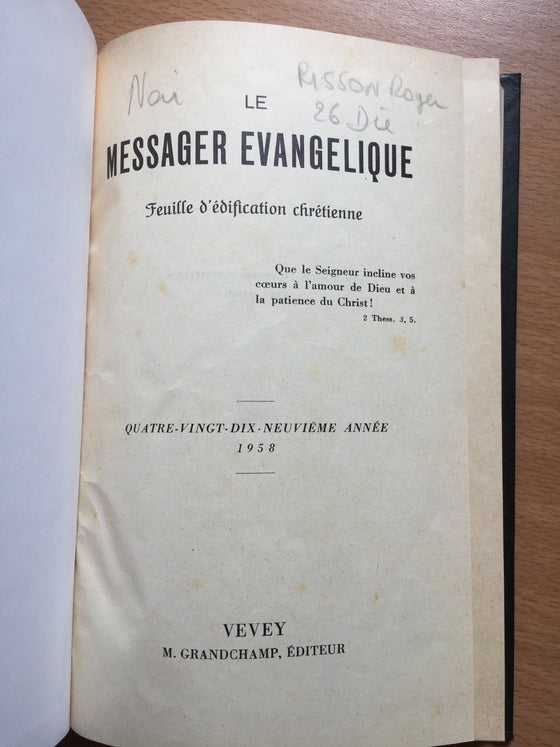 Le messager évangélique 1958
