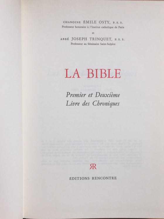 La Bible: Premier et Deuxième Livre des Chroniques (catholique)