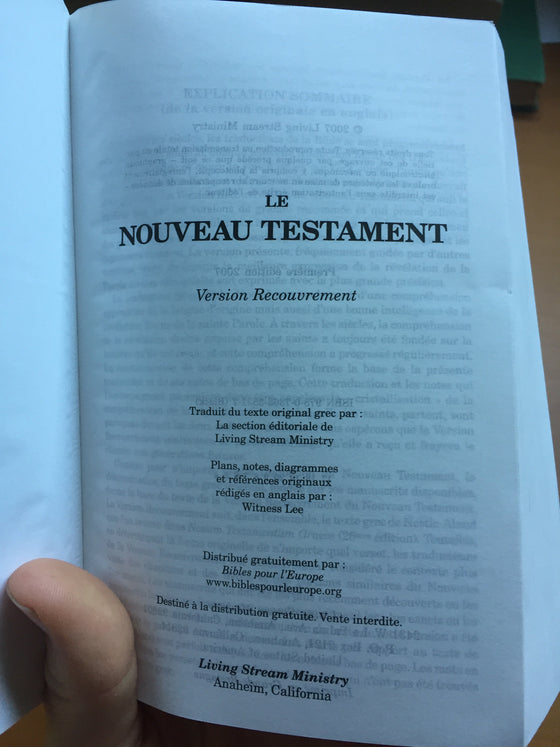 Le Nouveau Testament version recouvrement