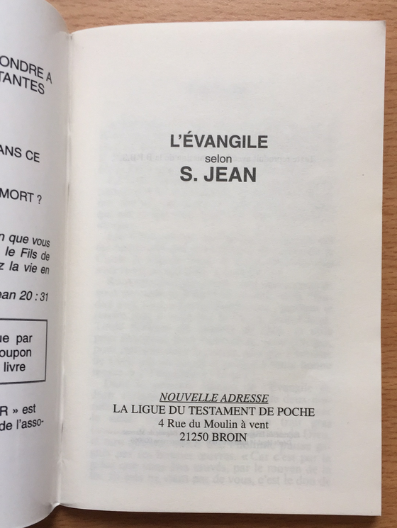 Aujourd’hui l’espoir, Évangile selon Jean