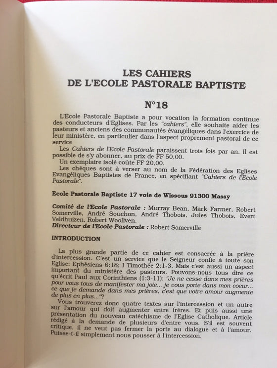 Les cahiers de l’école pastorale baptiste n.18