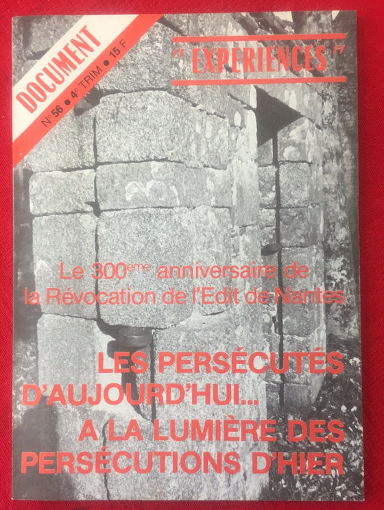 Document Expériences n.56 Les persécutés d’aujourd’hui...à la lumière des persécutions d’hier