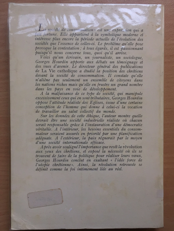 Les chrétiens contre la société de consommation (catholique)(Livre rare)