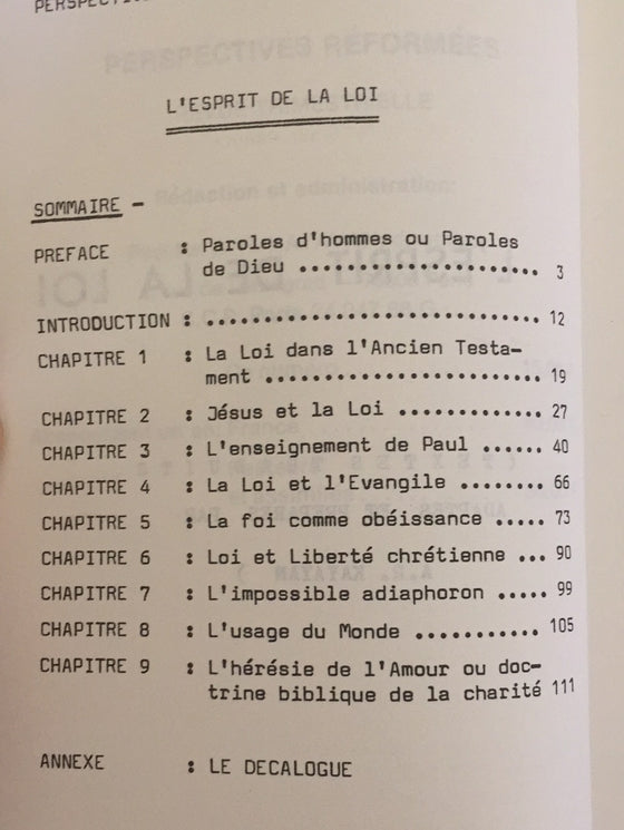 L'ésprit de la loi - Perspectives Réformées - 1981 n°4