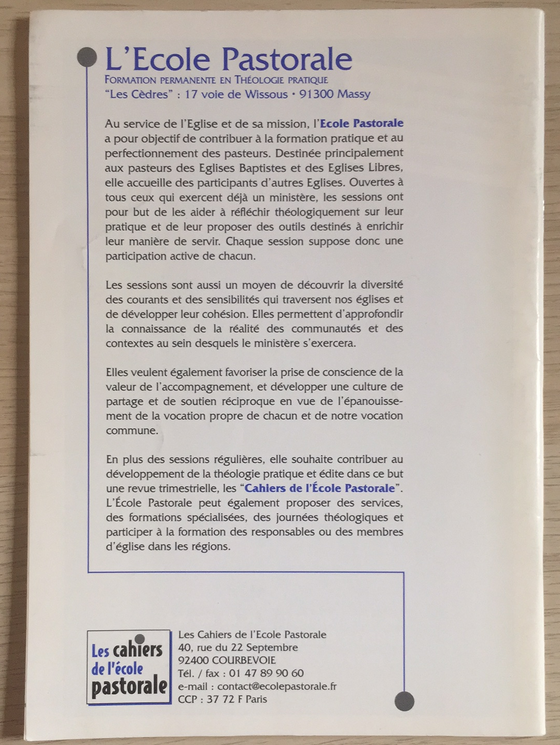 Les cahiers de l’école pastorale - 1er trimestre 2002 vol.43