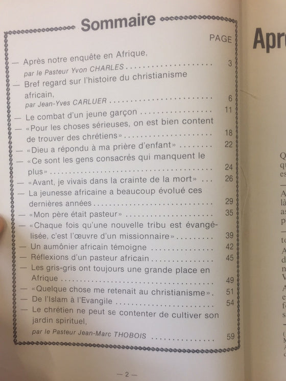 Document Expériences n.43 Écho venu de terre d’Afrique