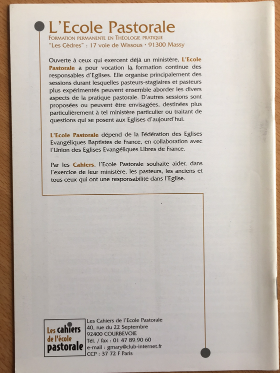 Les cahiers de l’école pastorale - Décembre 1999 Hors-série #1