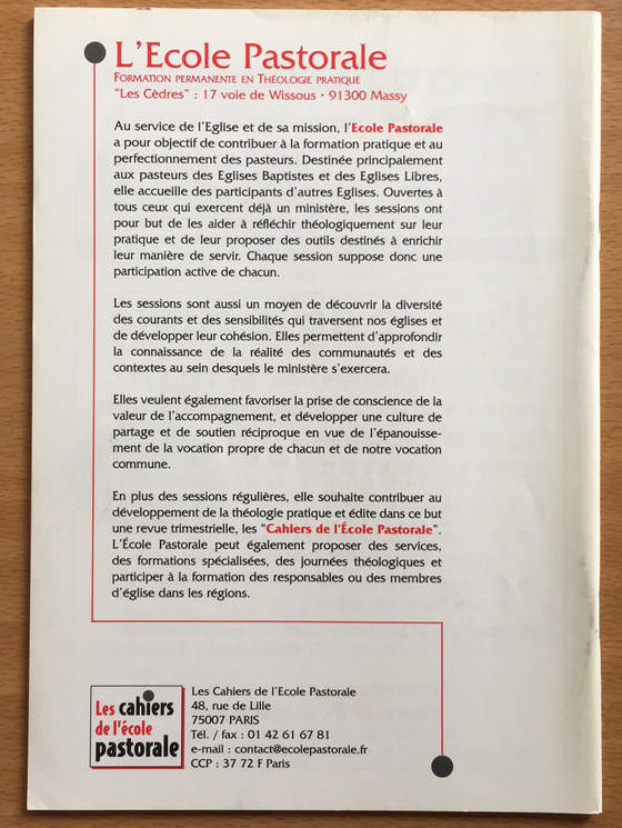 Les cahiers de l’école pastorale - 3e trimestre 2002 vol.45