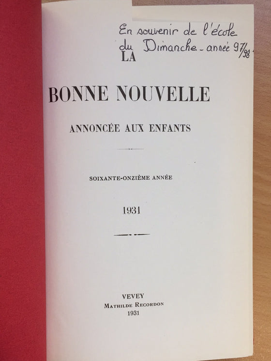 La Bonne Nouvelle annoncée aux enfants (1931-1932)