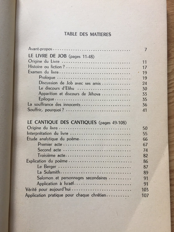 Notes sur le livre de Job et le Cantique des Cantiques