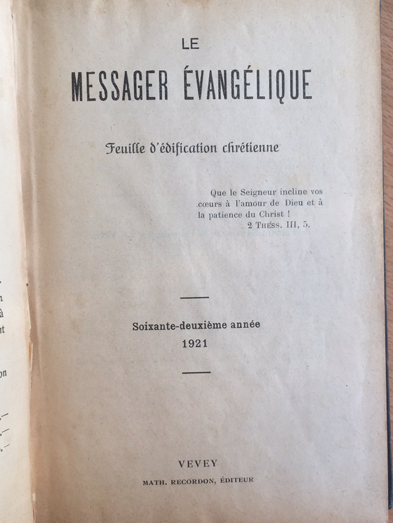 Le messager évangélique 1921-1922