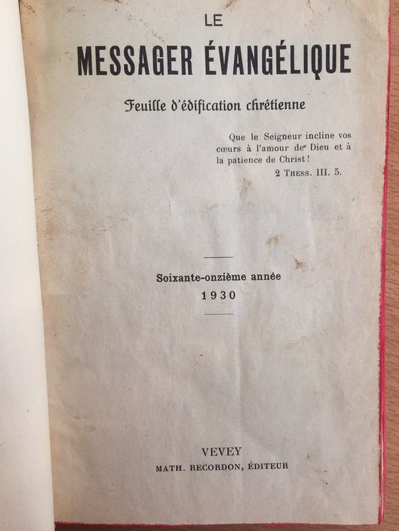 Le messager évangélique 1930