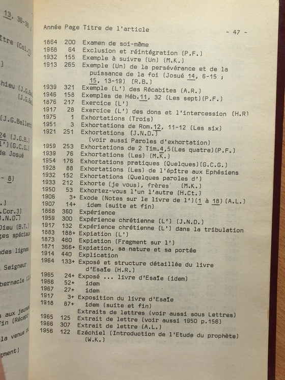 Le Messager évangélique Index Général 1860-1975