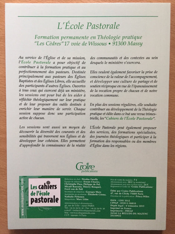 Les cahiers de l’école pastorale - 4e trimestre 2015 vol.98