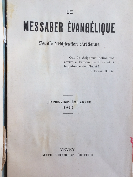 Le messager évangélique 1939