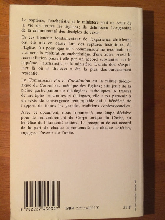 Baptême Eucharisme ministère (théologie douteuse) - ChezCarpus.com